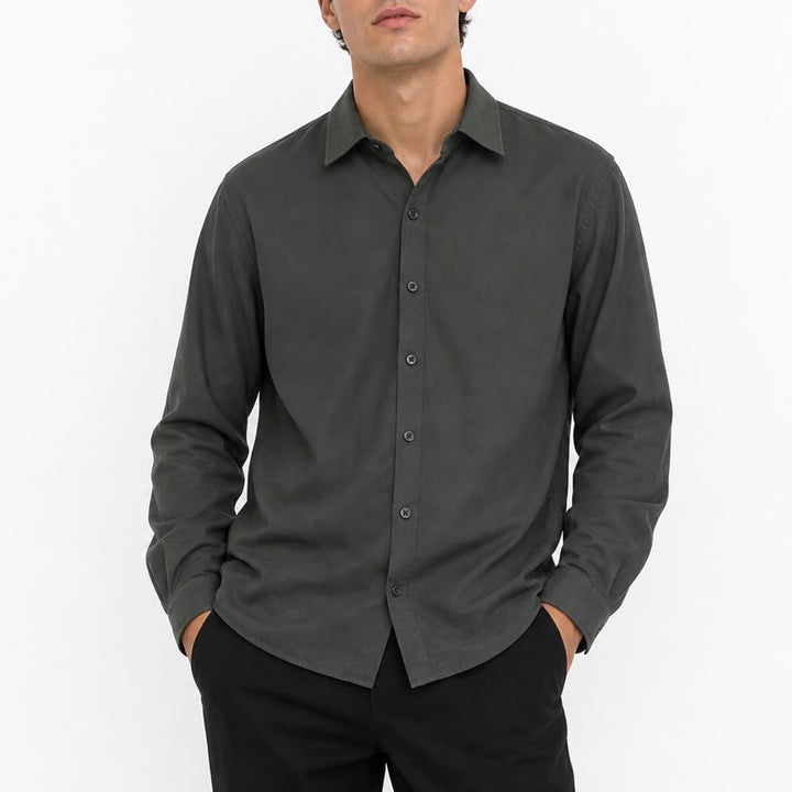 No Retreat Mens Large Olive Green Long Sleeve Button Down Shirt Solid Casual L