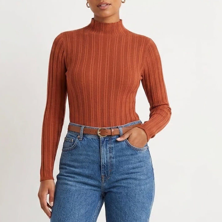 Abercrombie & Fitch Womens Ribbed Mock Neck Long Sleeve Bodysuit Rust Orange L