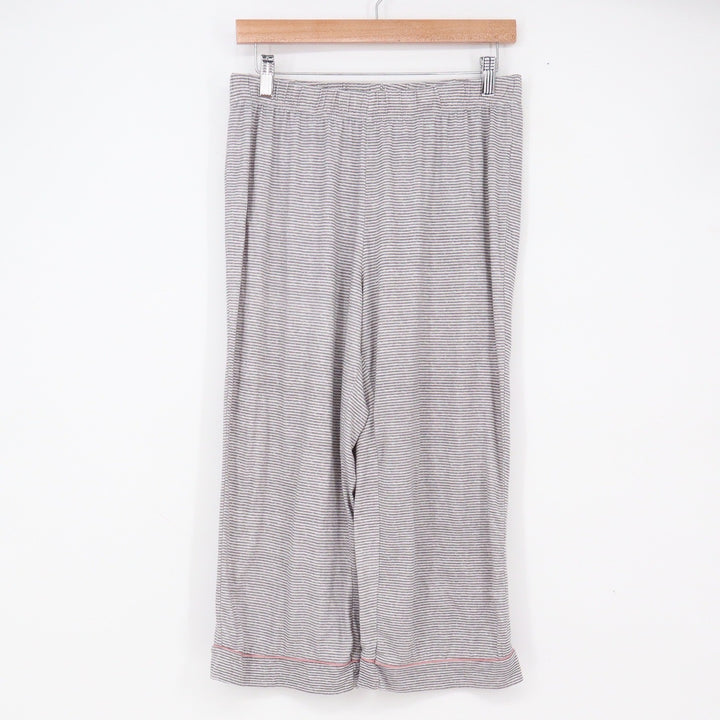 Rae Dunn Pajama Set Women's L Grey Striped Button-Down Excellent