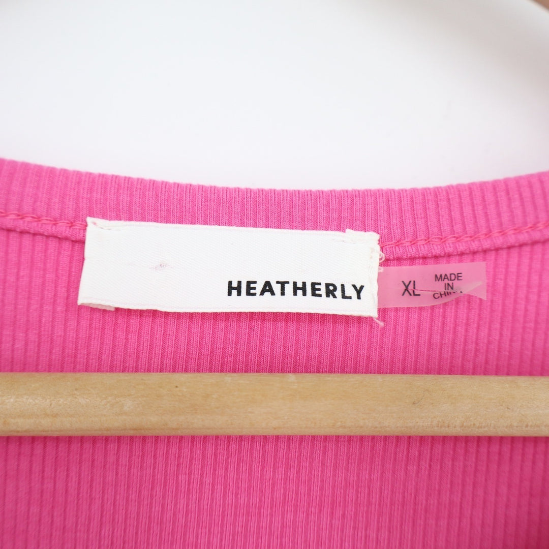 Heatherly Bodysuit One Piece Women XL Pink Stretch Rib Knit Crew Neck Sleeveless