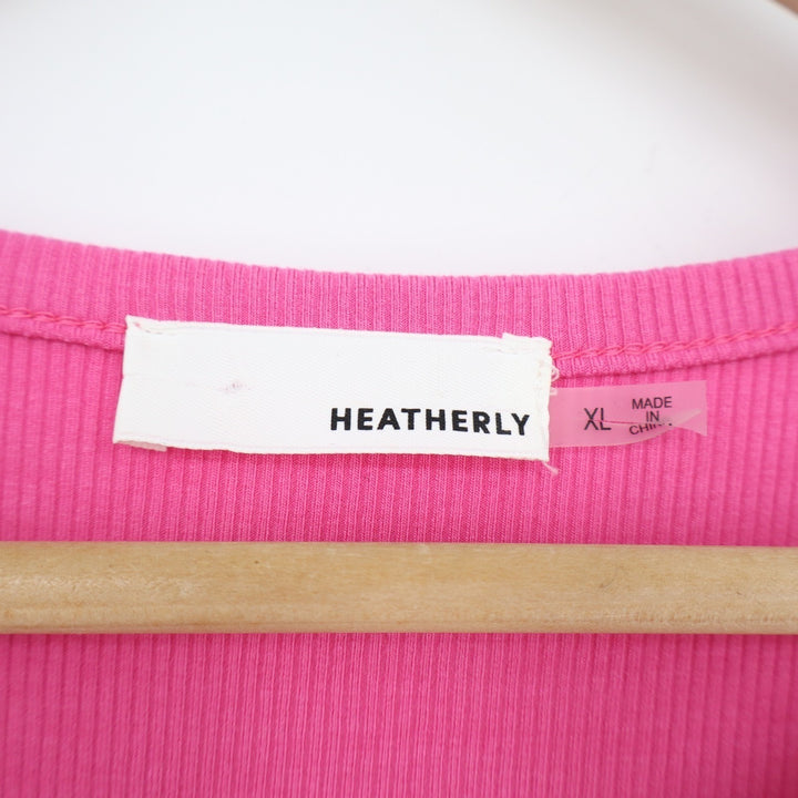 Heatherly Bodysuit One Piece Women XL Pink Stretch Rib Knit Crew Neck Sleeveless