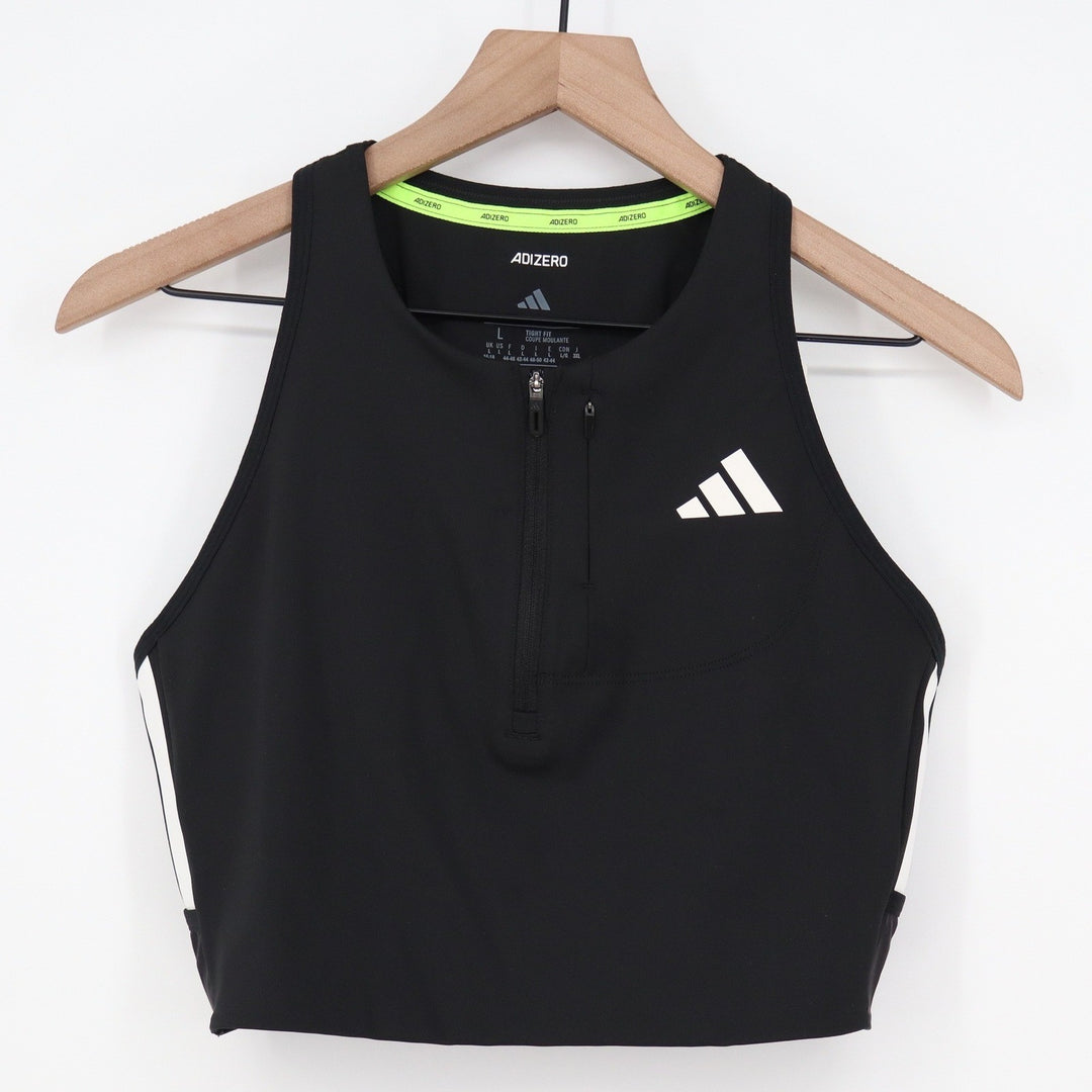 Adidas Adizero Running Carrera Crop Top Womens Large Black Quarter Zip Tank