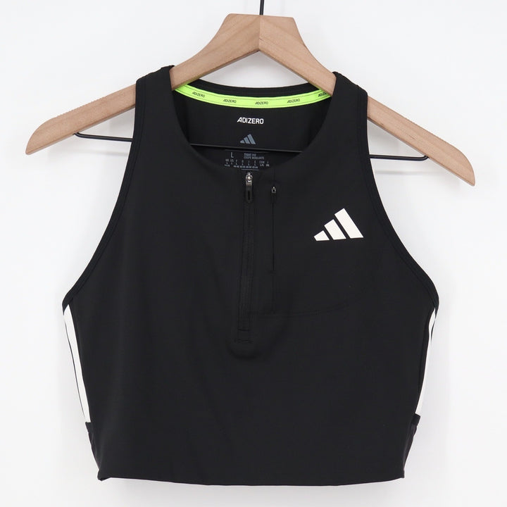 Adidas Adizero Running Carrera Crop Top Womens Large Black Quarter Zip Tank