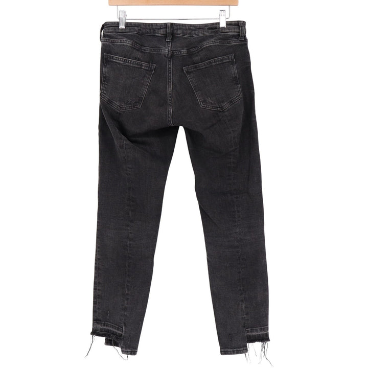 Zara Jeans Womens 8 Black Premium Denim Distressed Step Raw Hem Low Rise Skinny