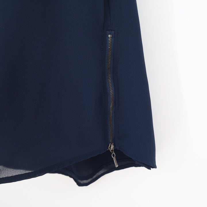 My Michelle Navy Blue Sleeveless Zipper Pocket Tank Top Side Zips Medium