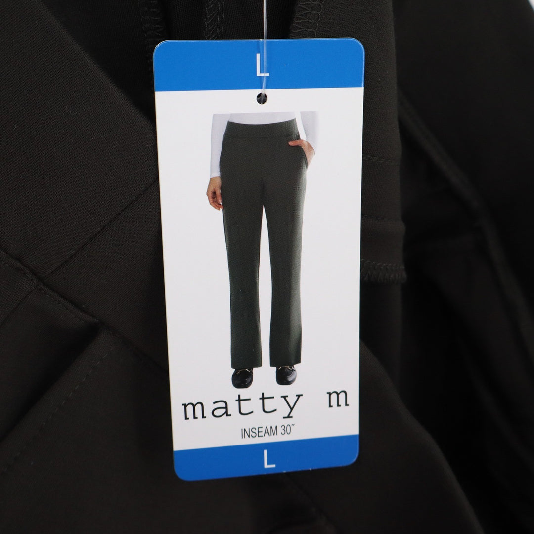 Matty M Womens Black Ponte Knit Pull On Dress Pants Slim Straight L