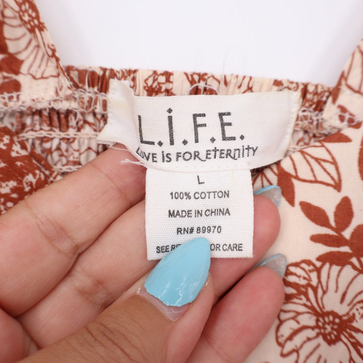 L.I.F.E. Love is for Eternity Crop Top Women's Large Floral Rust Smocked