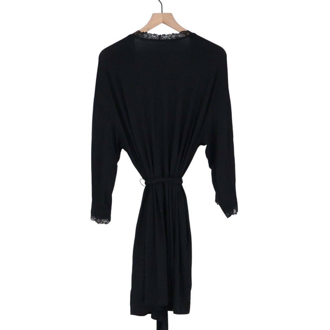 INC International Concepts Intimates Wrap Robe Womens 1X Black Knit Lace-Trim