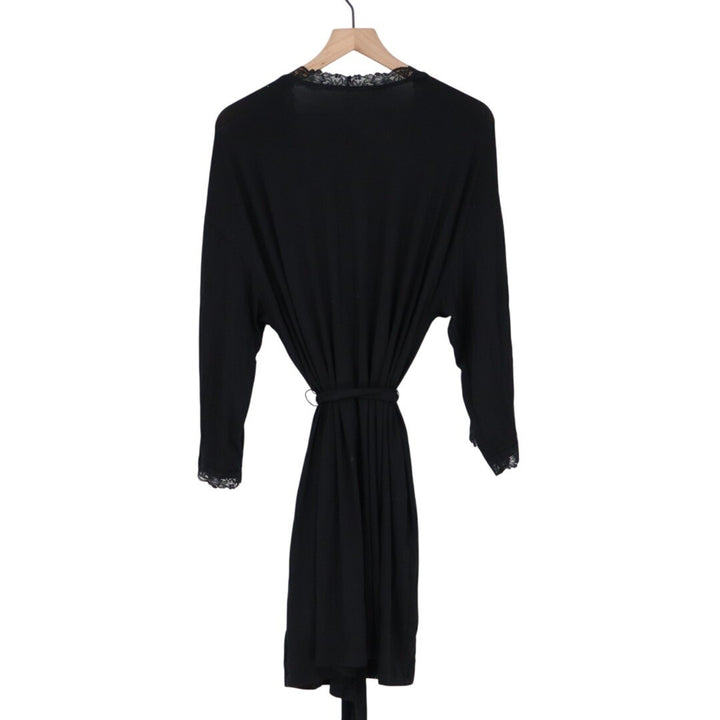 INC International Concepts Intimates Wrap Robe Womens 1X Black Knit Lace-Trim