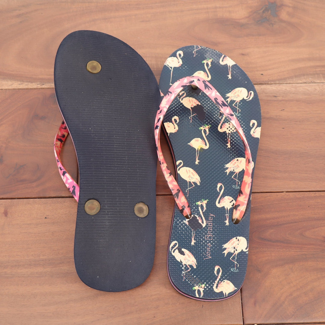 Vera Bradley Womens Flamingo Print Flip Flop Sandals Navy Blue Pink Size 8