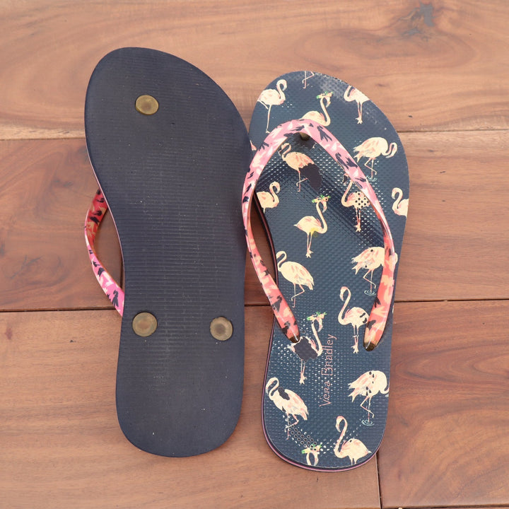 Vera Bradley Womens Flamingo Print Flip Flop Sandals Navy Blue Pink Size 8
