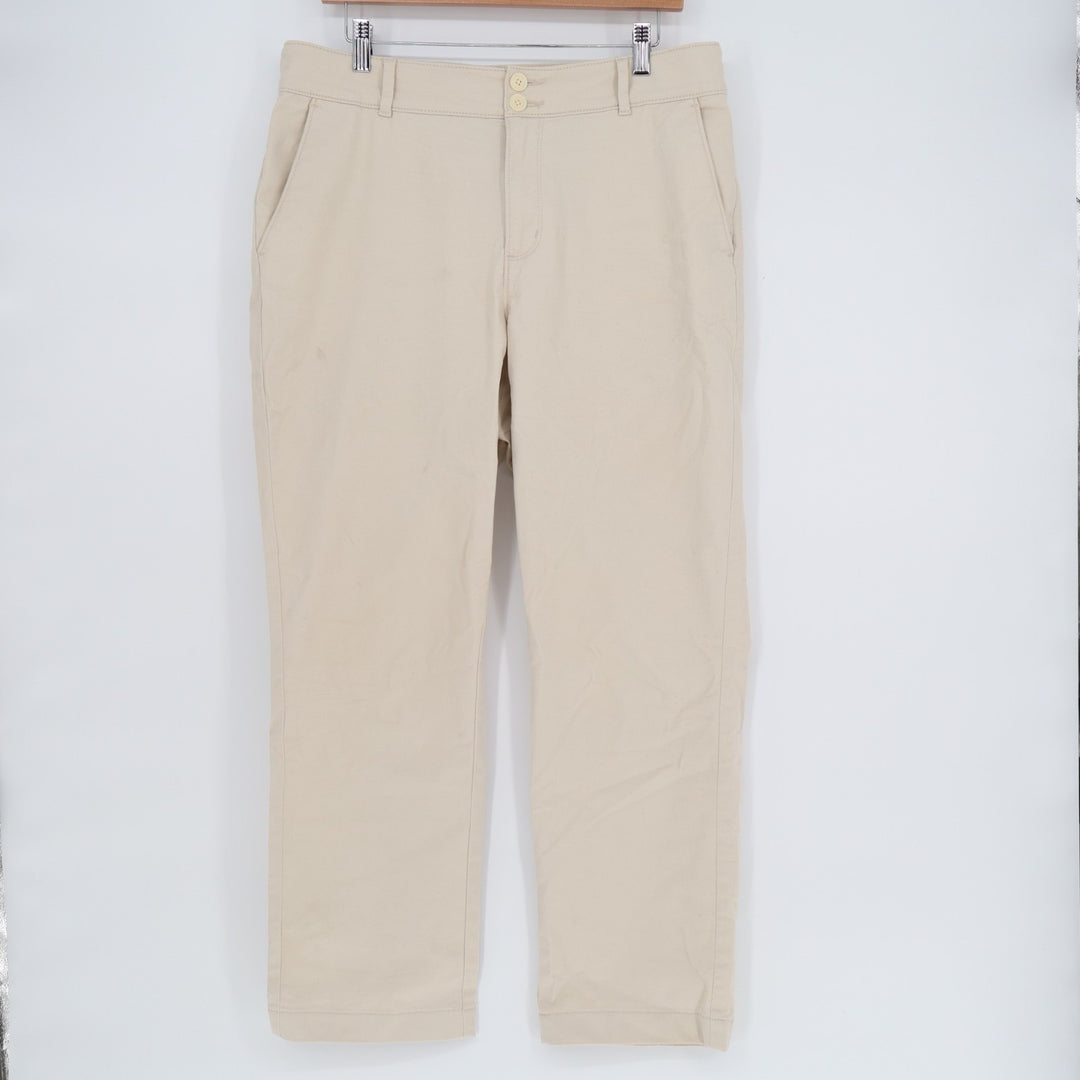Loft Outlet Curvy Crop Pants Womens 10 Beige Cotton Stretch High Rise Wide Leg