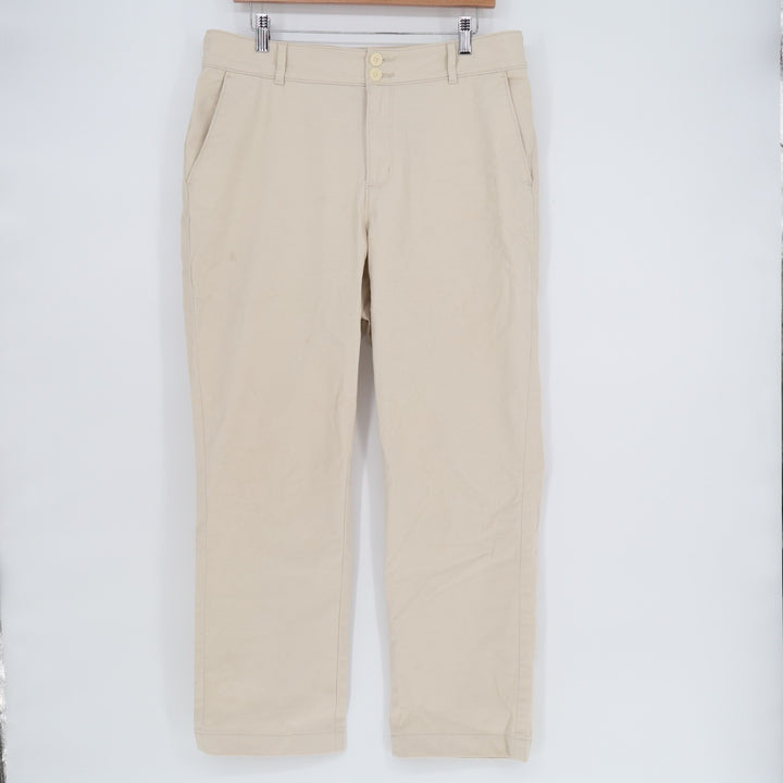 Loft Outlet Curvy Crop Pants Womens 10 Beige Cotton Stretch High Rise Wide Leg