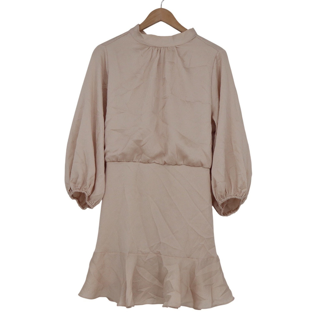 VICI Tyche Blush Pink Mock Neck Balloon Sleeve Ruffle Mini Dress Large