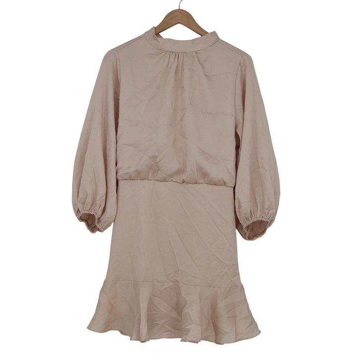 VICI Tyche Blush Pink Mock Neck Balloon Sleeve Ruffle Mini Dress Large