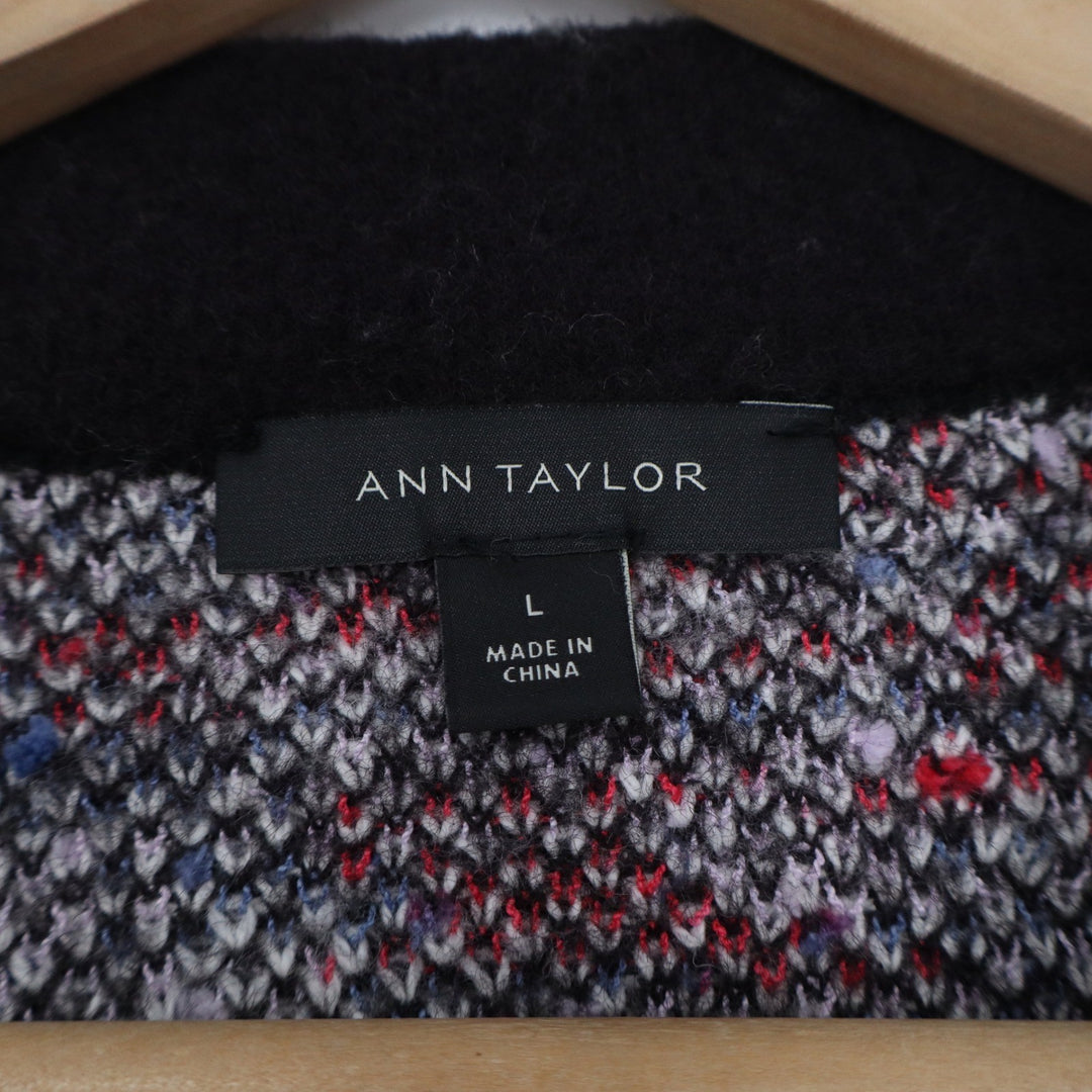 Ann Taylor Womens Large Multi-Color Windowpane Plaid Button Front Cardigan