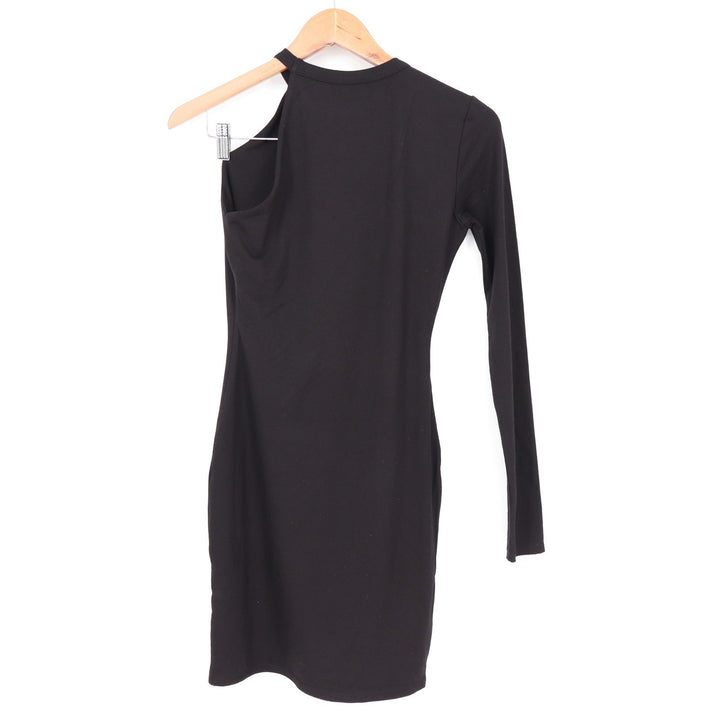 Naked Wardrobe Black One Shoulder Long Sleeve Mini Bodycon Dress Medium