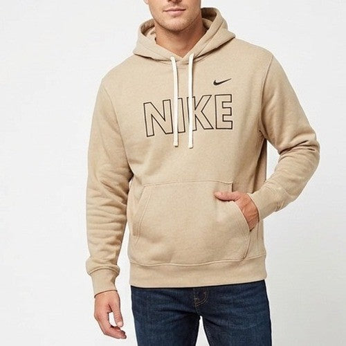Nike Hoodie Mens Large Beige Fleece Lined Kangaroo Pockets Ribbed Hem Pullover