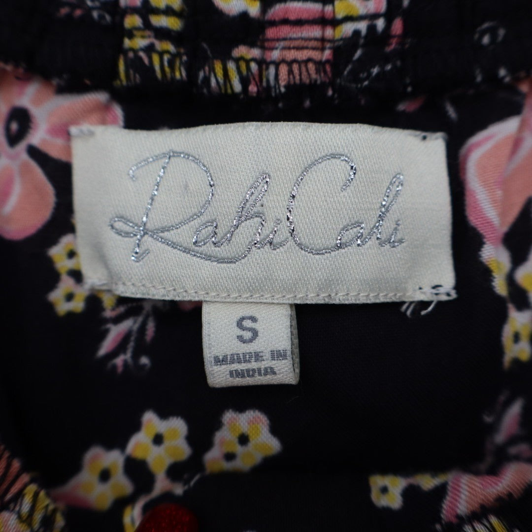 Rahi Cali A-Line Dress Women Small Black Floral Rayon Off The Shoulder Flare Hem