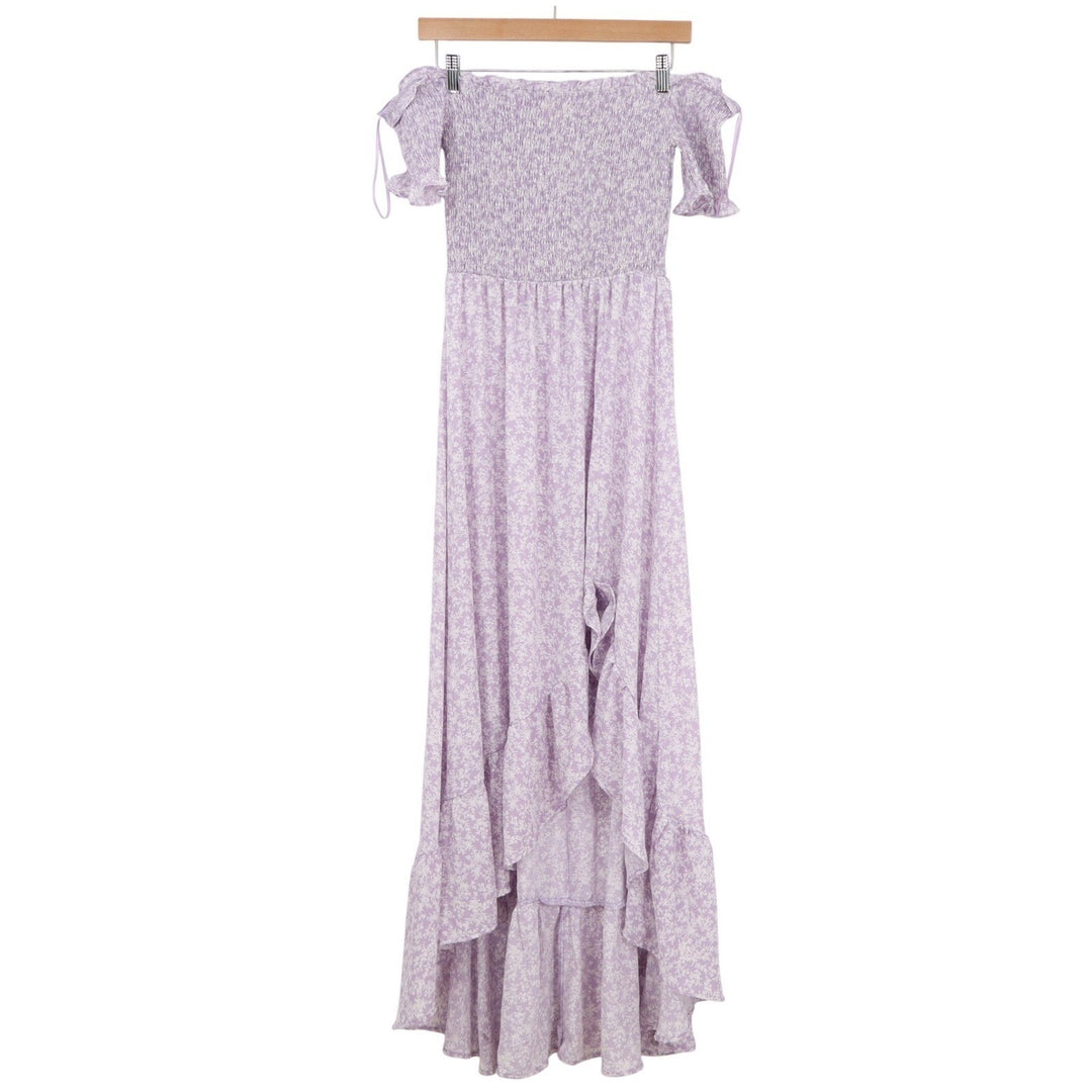 Audrey Parks Francescas Perdita Lavender Floral Smocked High Low Maxi Dress M