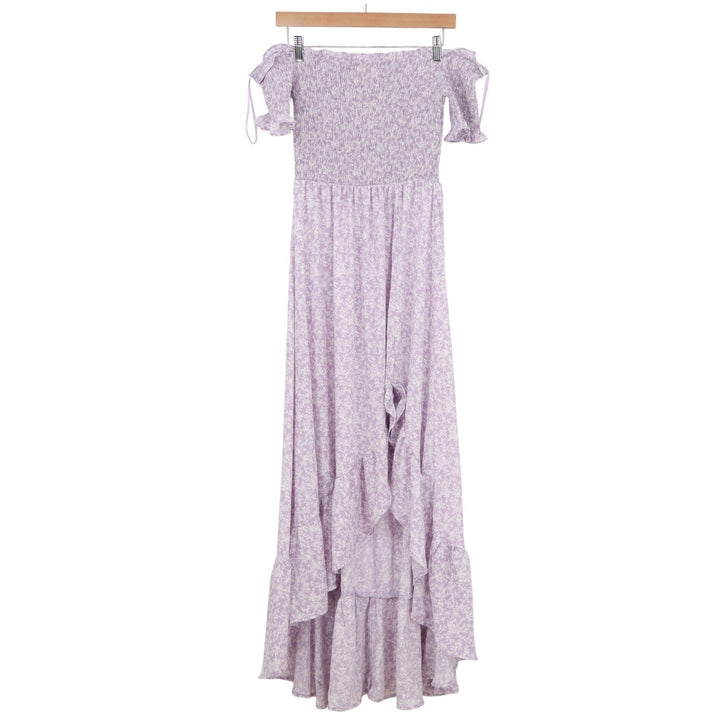 Audrey Parks Francescas Perdita Lavender Floral Smocked High Low Maxi Dress M
