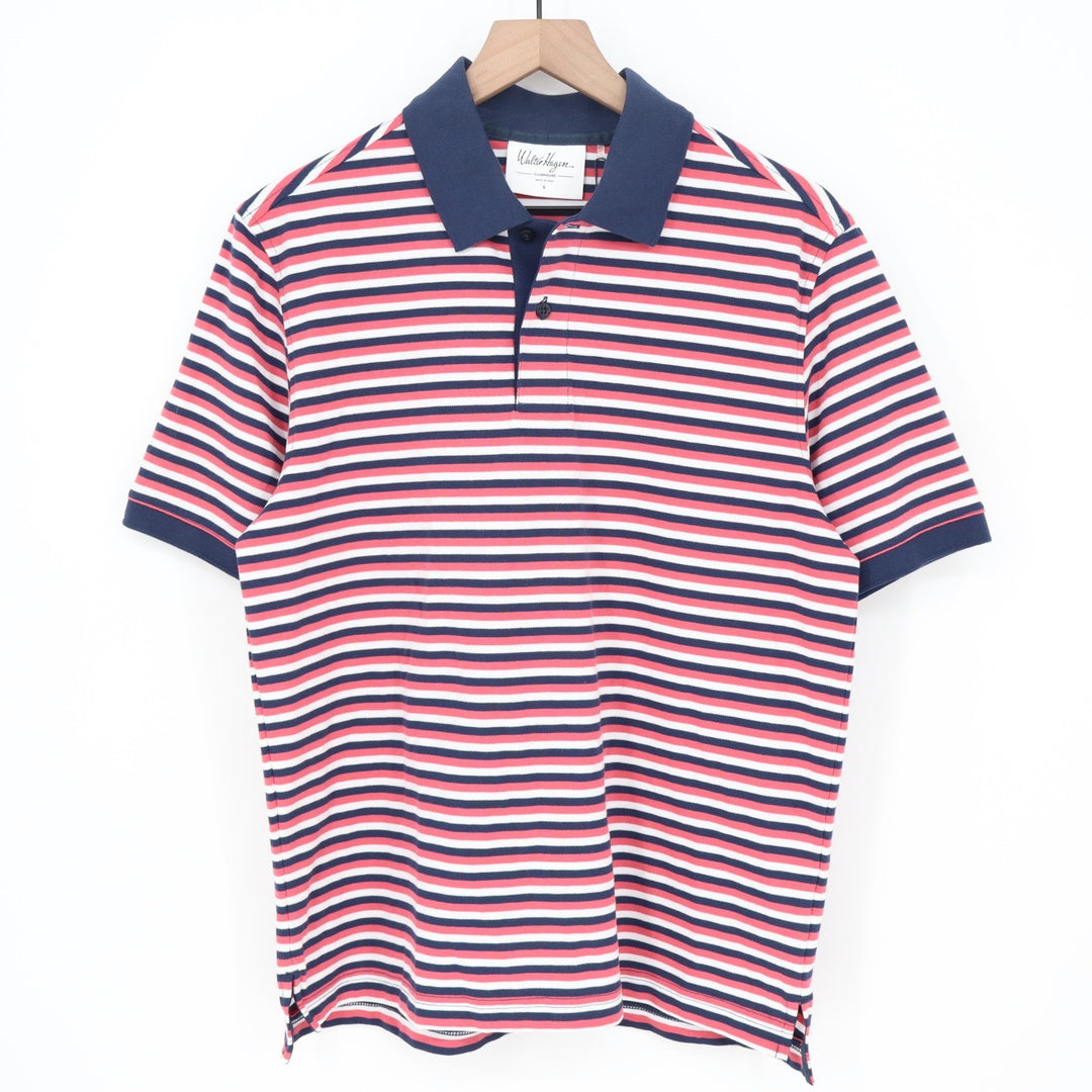 Walter Hagen Clubhouse Mens Small Stripe Pique Polo Pink Navy Blue NWT