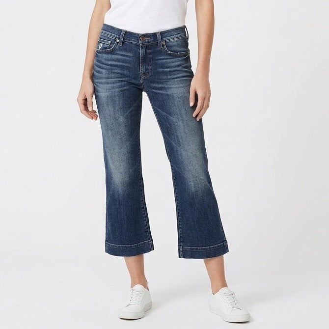 7 For All Mankind Dojo Crop Jeans Womens 27 Blue Denim Cotton Stretch Straight