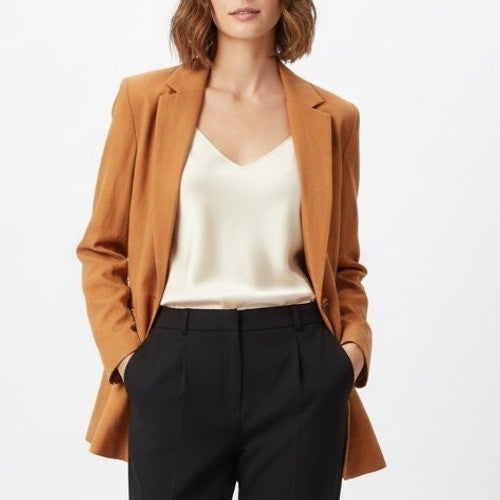 Leith Blazer Jacket Womens Medium Mustard Stretch Single Button Notch Lapel