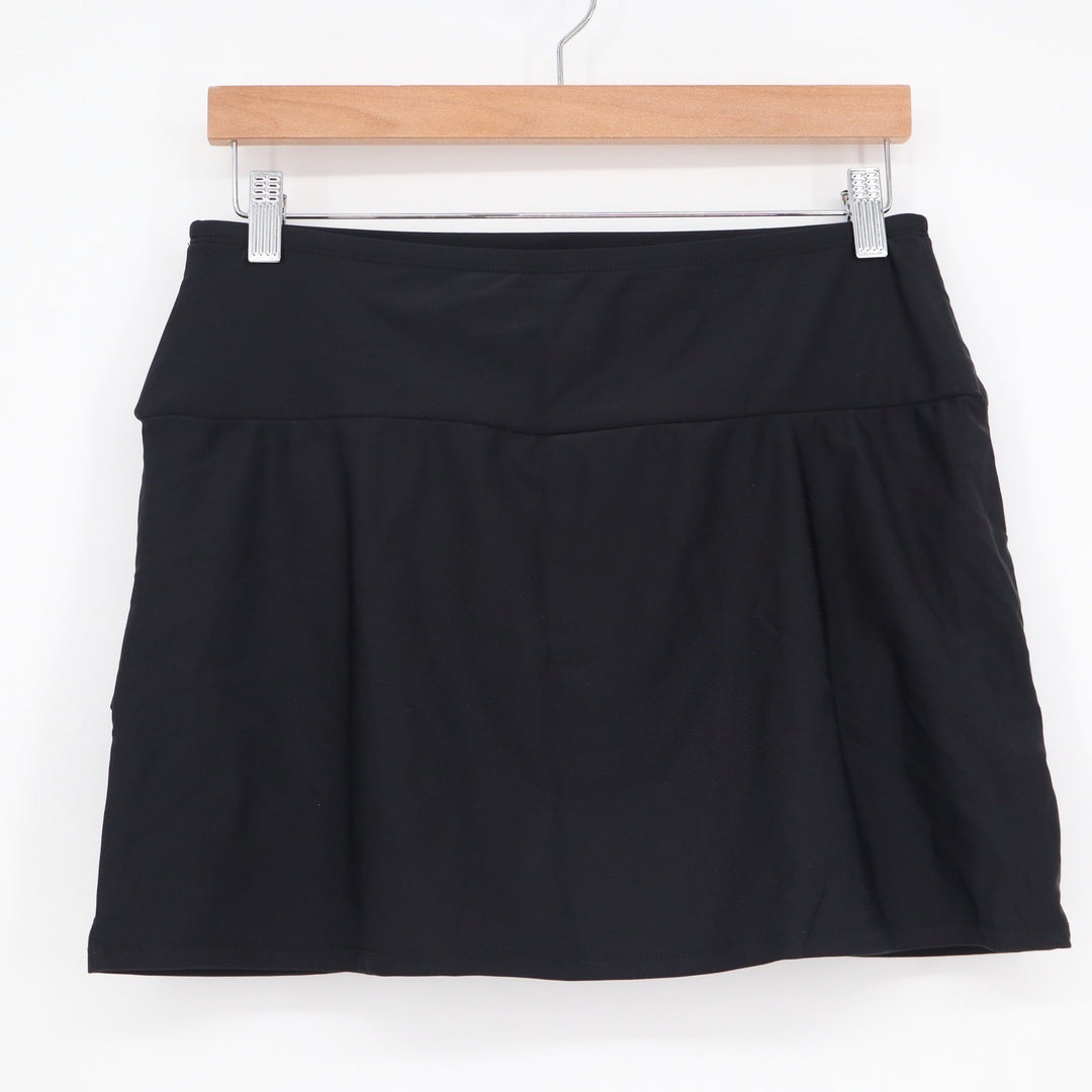 Black Faux Wrap Ruched Swim Skirt with Built-in Brief Size Large