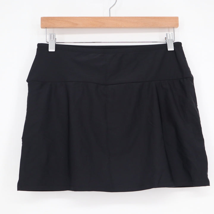 Black Faux Wrap Ruched Swim Skirt with Built-in Brief Size Large