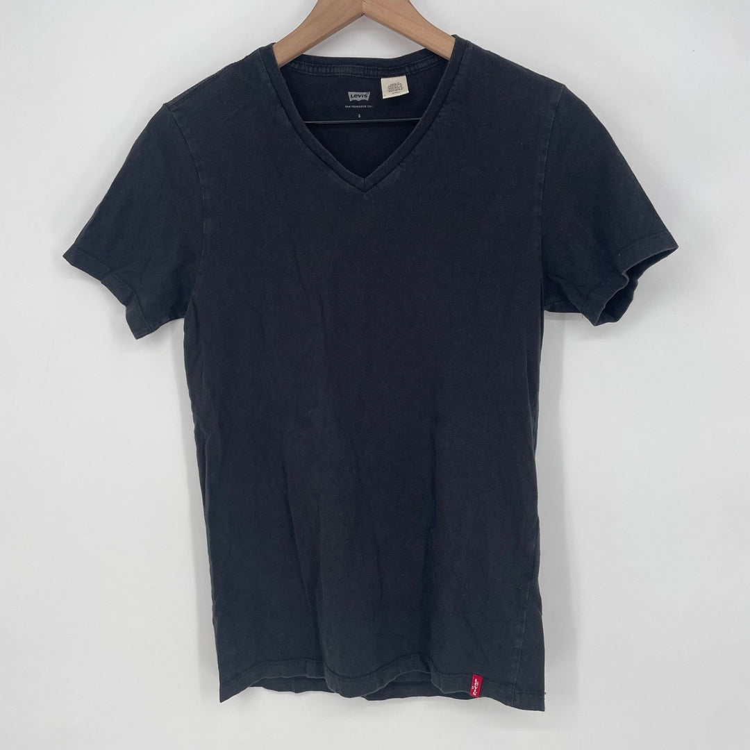 Levi's Mens Black V Neck Short Sleeve T Shirt Size S Cotton Basic Casual