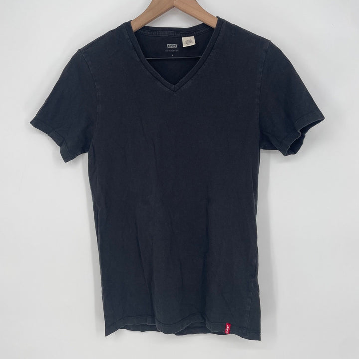 Levi's Mens Black V Neck Short Sleeve T Shirt Size S Cotton Basic Casual