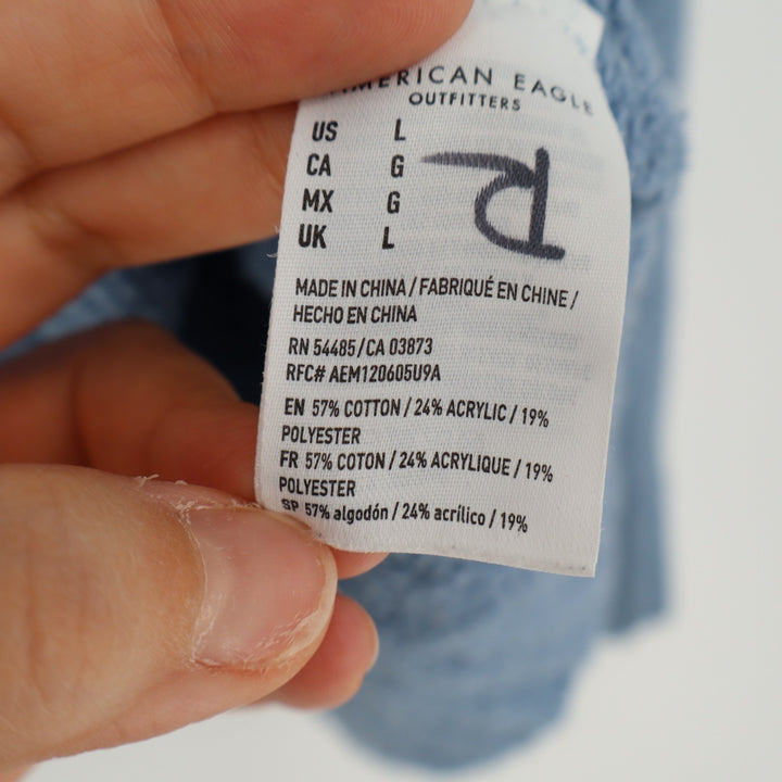 American Eagle Outfitters Jeggings Fit Sweater Women L Blue Henley Neck Pullover