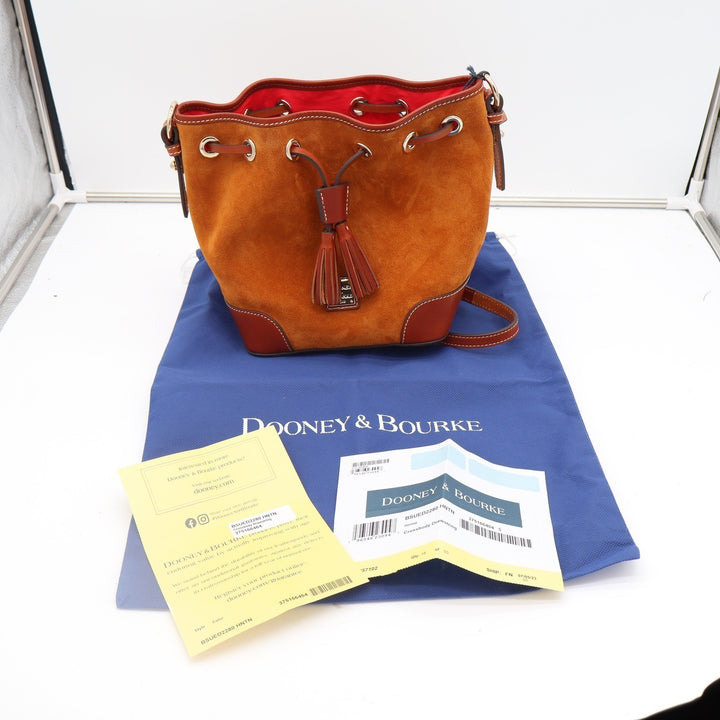 Dooney & Bourke Honey Suede Crossbody Drawstring Bucket Bag New