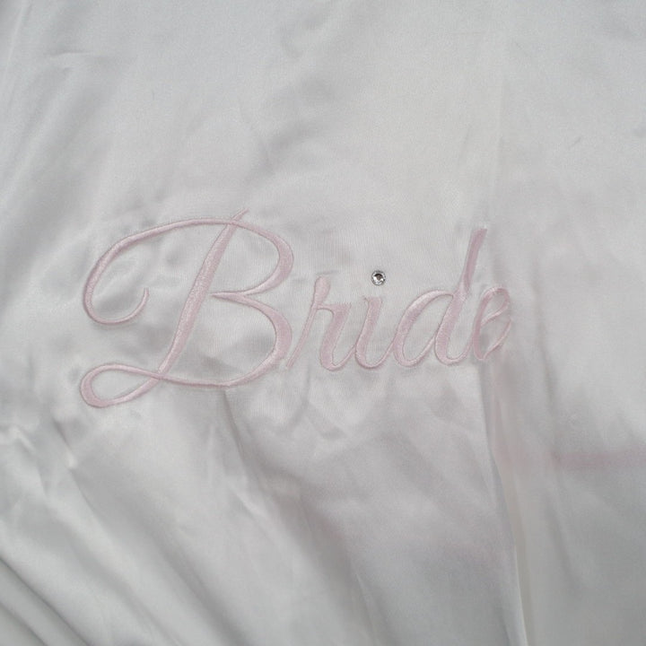 Linea Donatella Bride Satin Wrap Robe Set Women M Beige Pink Tie Waist Sleepwear