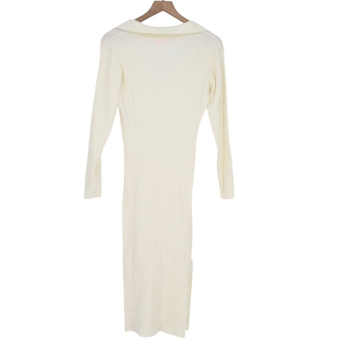 Pink Lily Midi Dress Womens Medium Ivory Ribbed Knit Long Sleeve Spread Collar