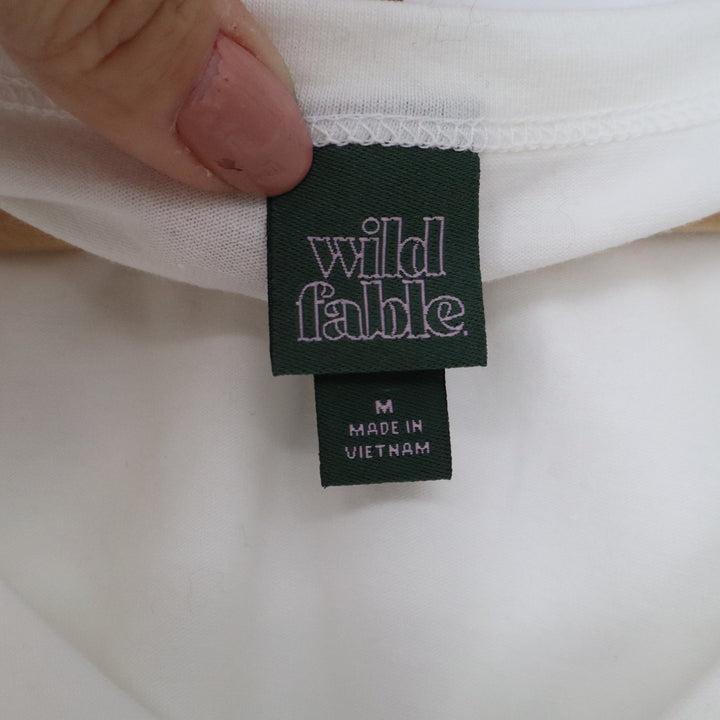 Wild Fable Womens V-Neck Short Sleeve Crop Top Off-White Cream Size M