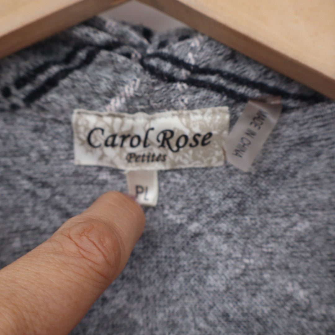 Carol Rose Petites Grey Plaid Open Front Cardigan Shawl Collar Size PL
