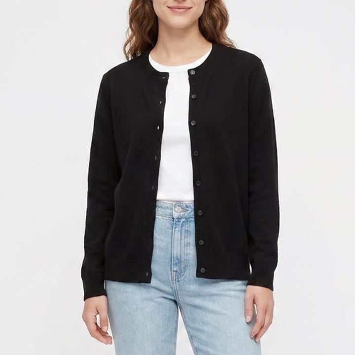 Croft & Barrow Womens XL Black Button Front Crew Neck Cardigan Sweater