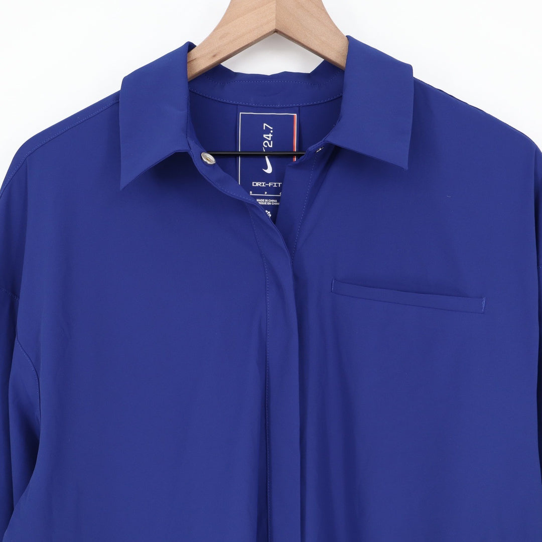 Nike 24.7 Dri-FIT Womens Royal Blue Button Up Shirt Small NEW