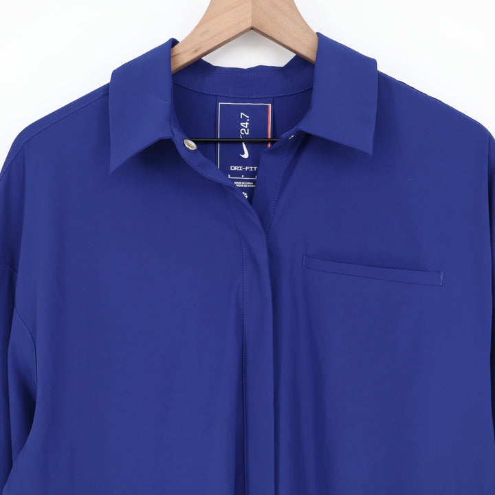 Nike 24.7 Dri-FIT Womens Royal Blue Button Up Shirt Small NEW