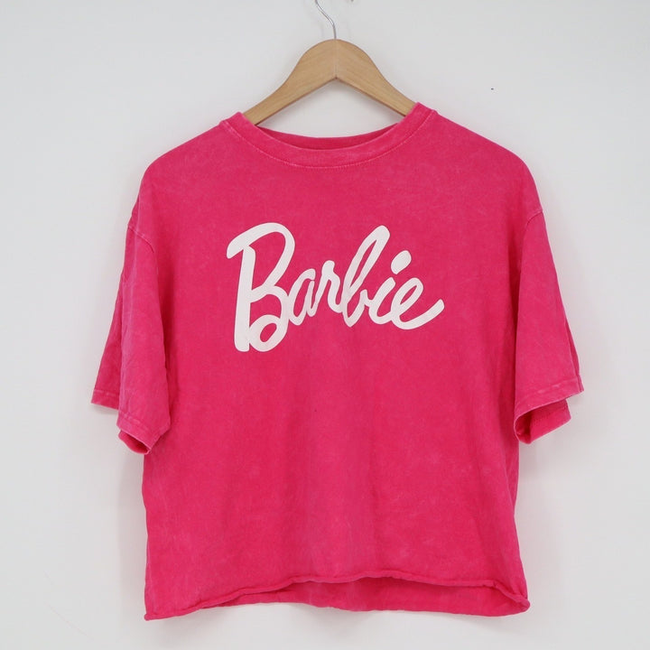 Barbie Pink Mineral Wash Cropped Graphic T-Shirt Logo Cotton Large