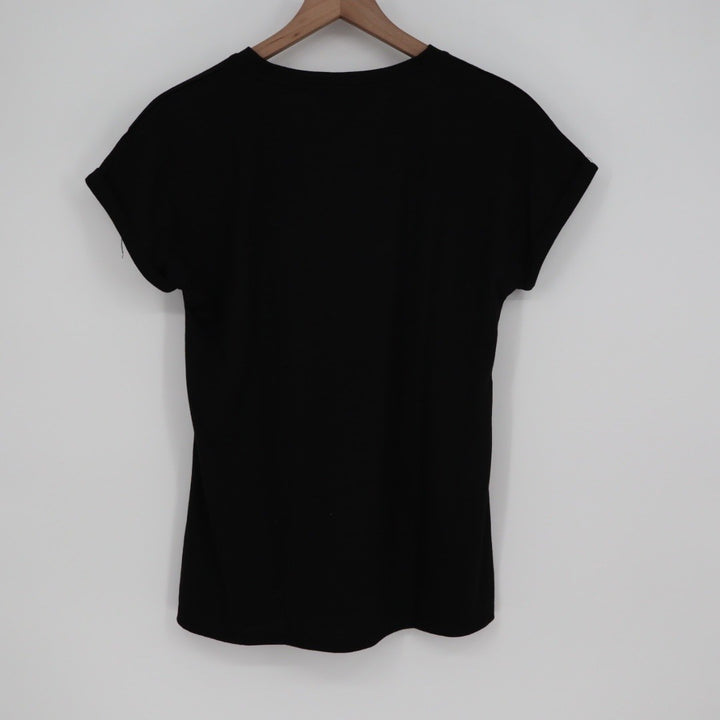 XIEERDUO Black V Neck Short Sleeve Basic T Shirt Top Size S