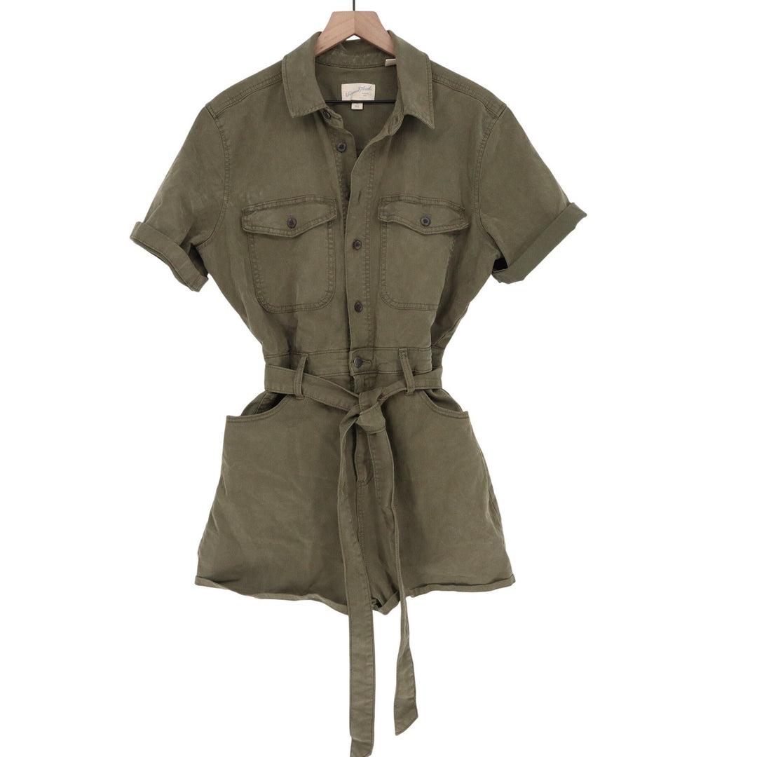 Universal Thread Olive Green Utility Romper Short Sleeve Button Front Size 10