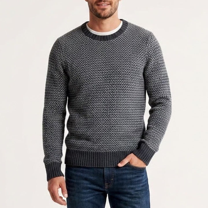 Abercrombie & Fitch Mens S Navy Blue Grey Birds Eye Knit Crewneck Sweater