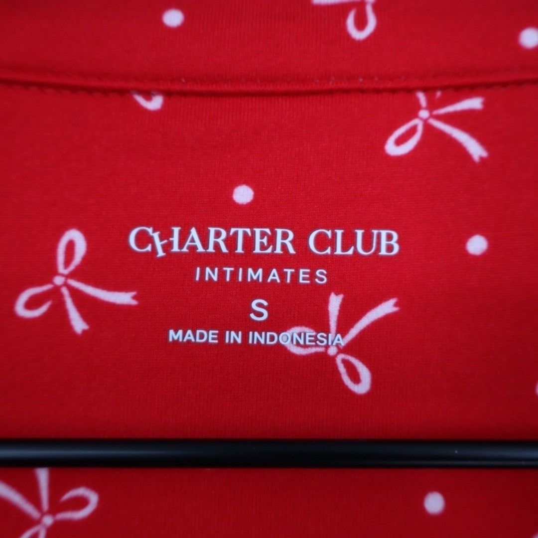 Charter Club Intimates Pajama Shirt Womens S Red Bow Print Stretch Lapel Collar