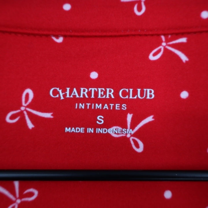 Charter Club Intimates Pajama Shirt Womens S Red Bow Print Stretch Lapel Collar