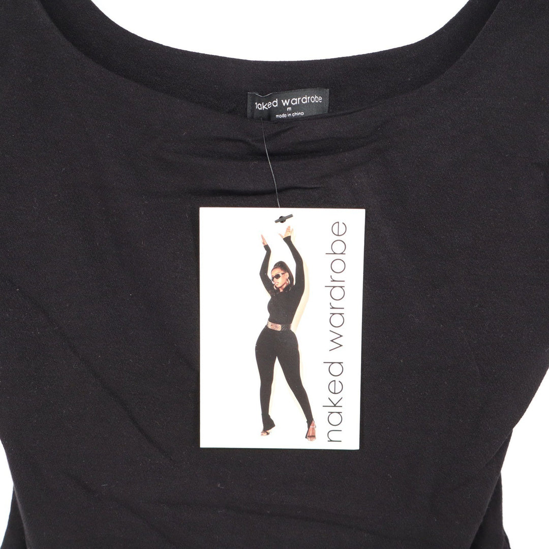 Naked Wardrobe Black Sleeveless Scoop Neck Thong Bodysuit M