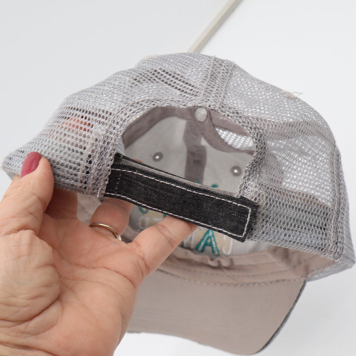 Katydid Hat Womens OSFA Happy Camper Black Distressed Mesh Trucker Cap Excellent