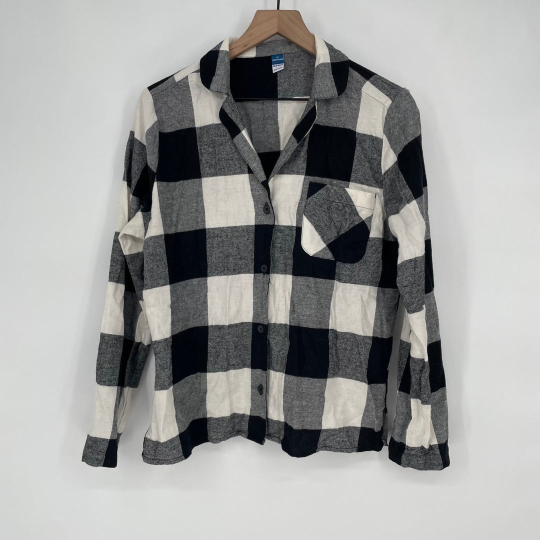 Old Navy Womens Pajama Shirt Size M Buffalo Plaid Long Sleeve Button Up